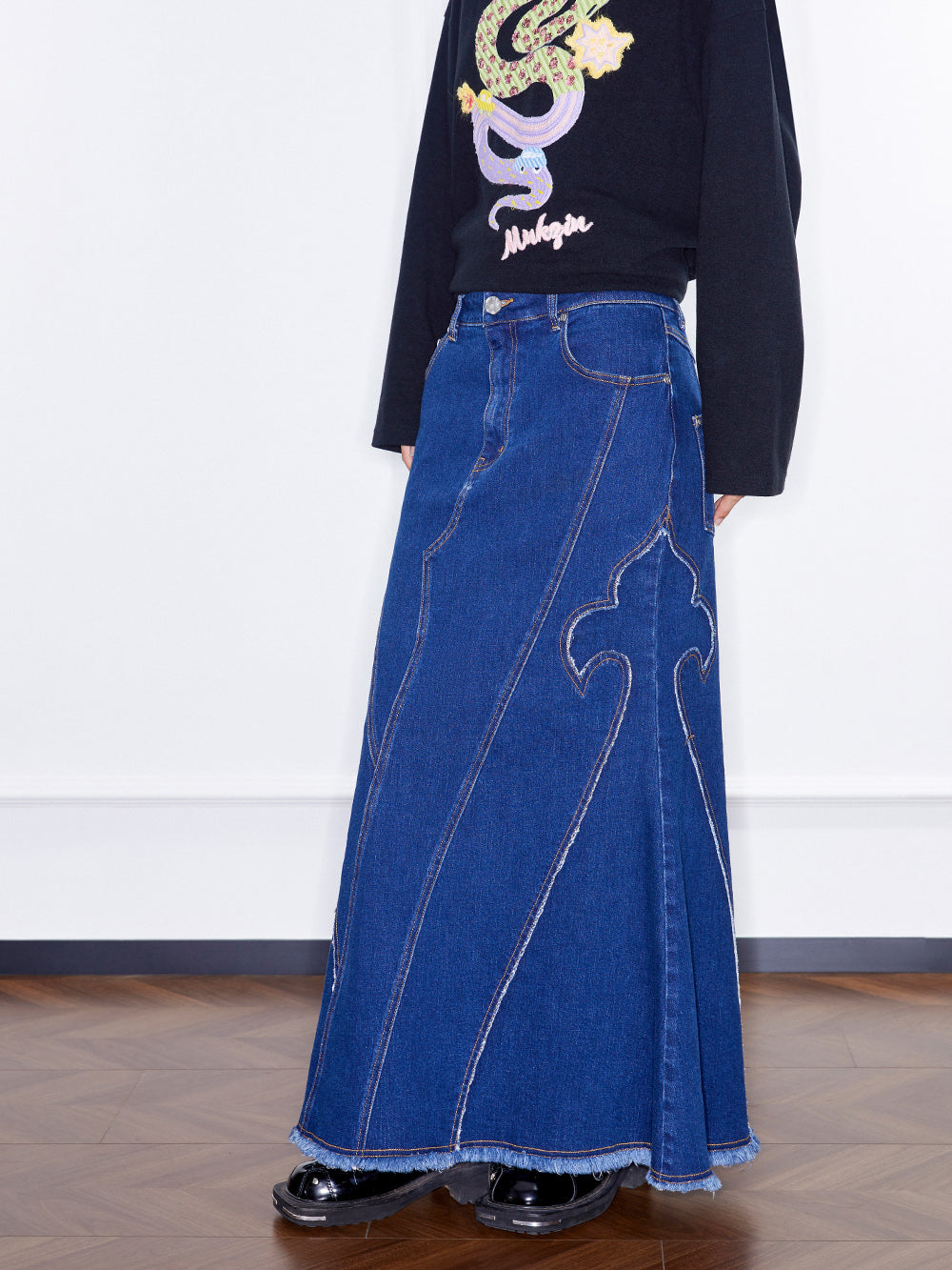 MUKZIN Linglong "Fengqi" Washed Denim Skirt