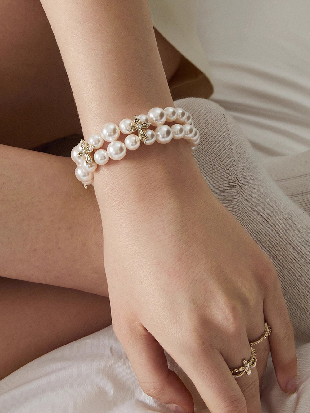 MUKTANK×SUN HUNTER Double-layer lace cross bracelet