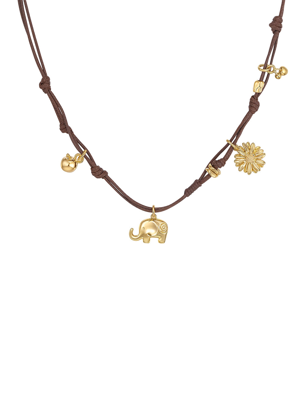 MUKTANK×SUN HUNTER Braided Necklace with Gerbera and Little Elephant Design