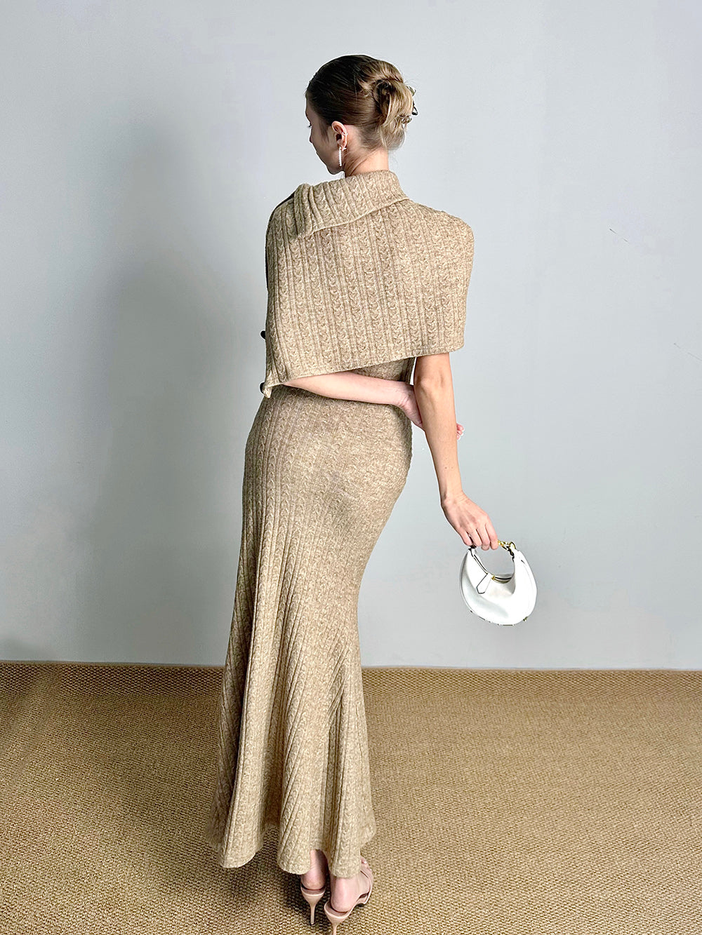 MUKTANK×Jqwention Patchwork V-Neck Slim-Fit Knit Lace Two-Piece Dress