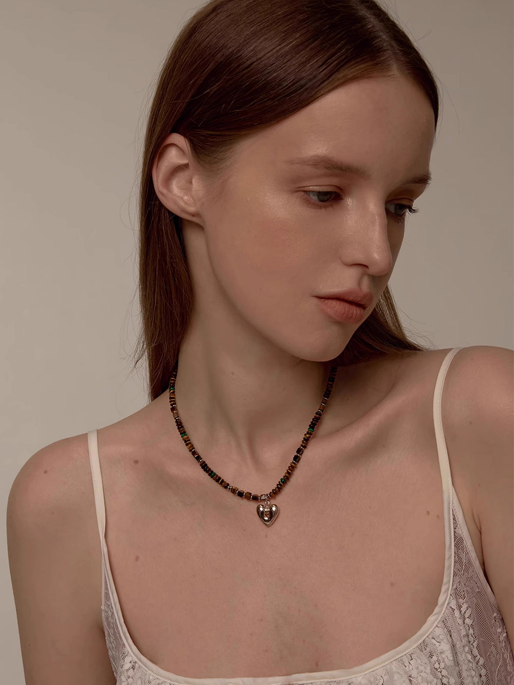 MUKTANK×SUN HUNTER Tiger's Eye Heart-shaped Necklace