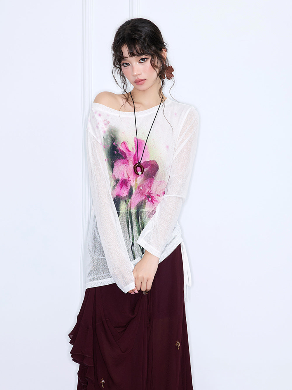 MUKZIN“Realm of Ethereal Mist”Vintage Hong Kong-style printed versatile knit base shirt