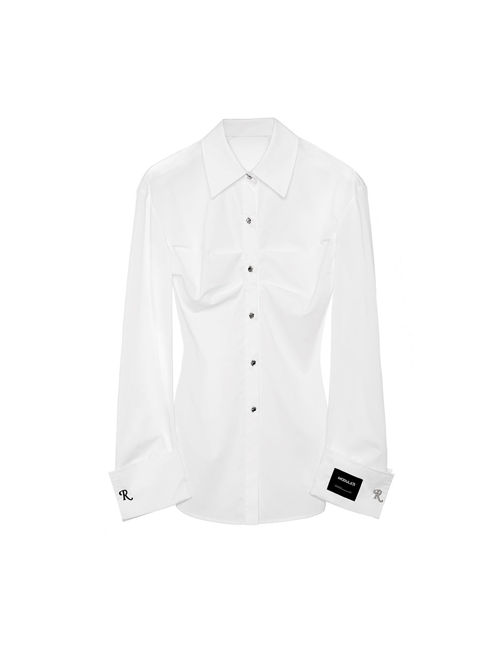 MUKTANK×MODULER Waist-Cinching Slim-Fit Turn-Down Sleeve Shirt in Black and White