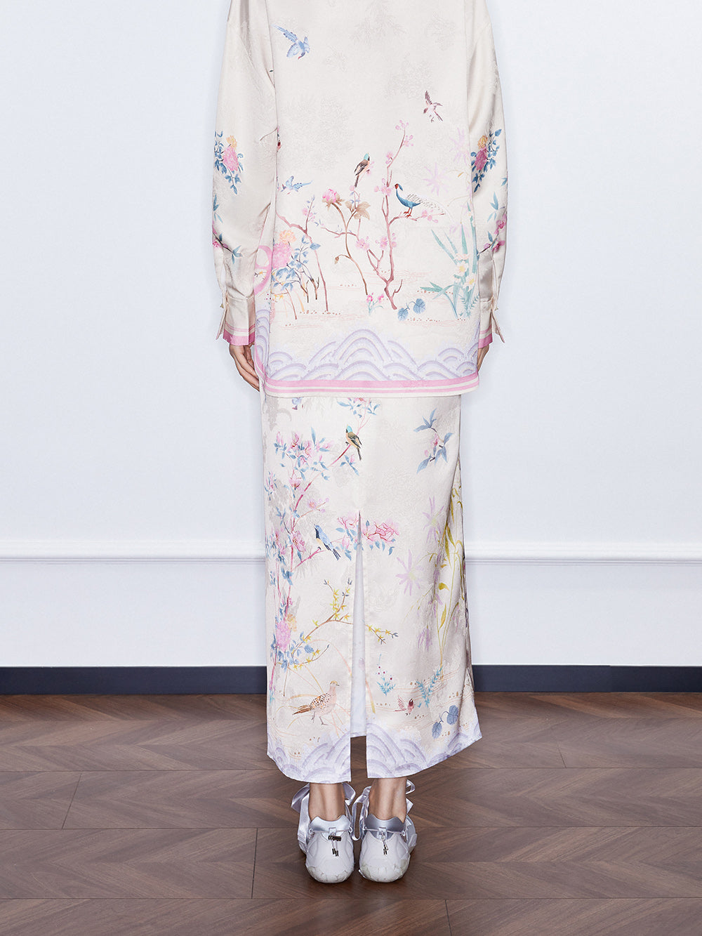MUKZIN SpringPrelude "Startled Swan" Jacquard Satin New Chinese-style Straight Tube Skirt