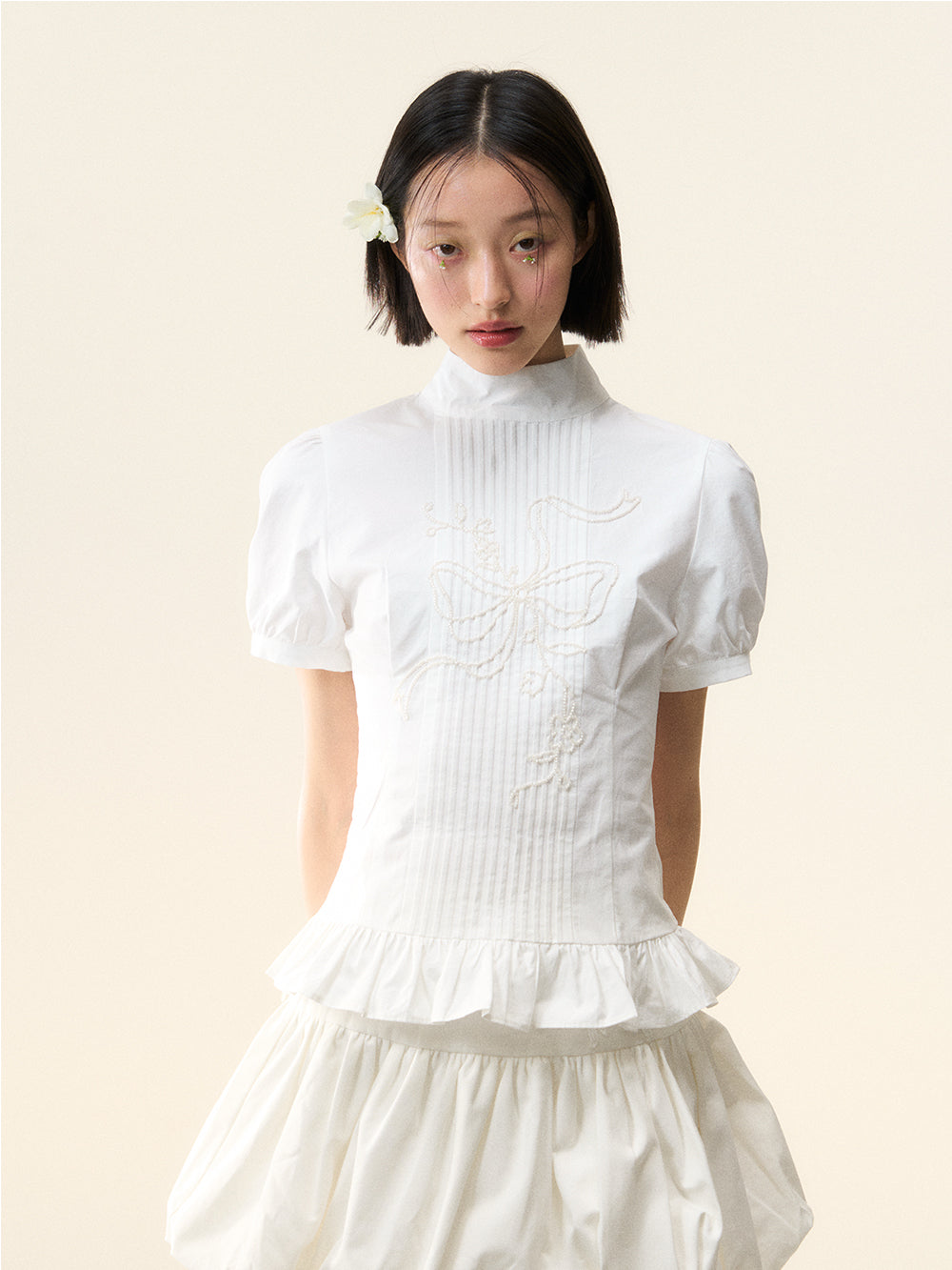 MUKTANK×LOUMUTAKU Short-sleeved Shirt with Butterfly Bead Embroidery