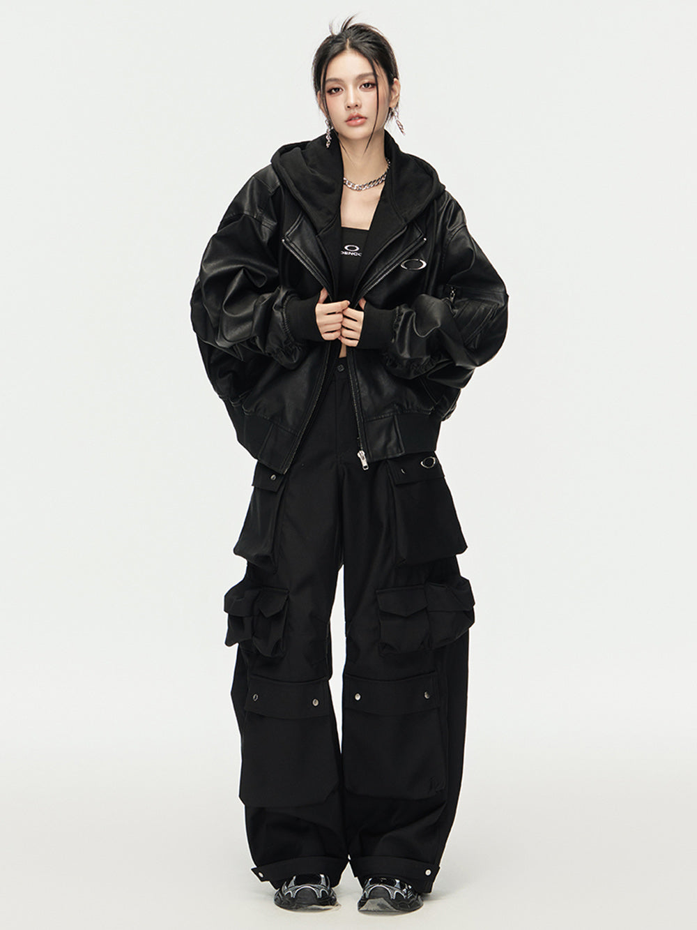 MUKTANK×ARDENCODE Unisex Oversized Loose Mid - rise Wide - leg Work Pants with Multiple Pockets