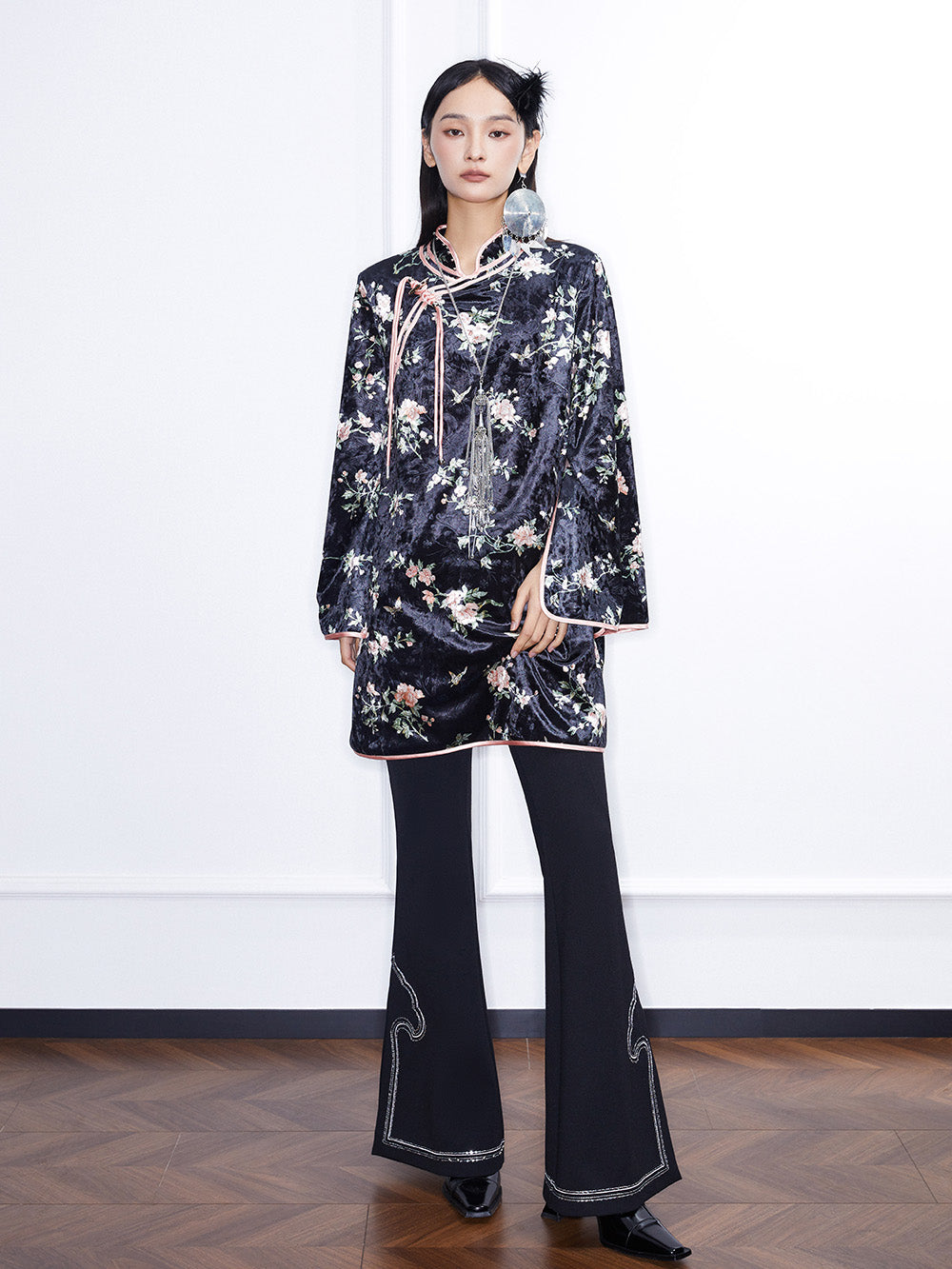 MUKZIN Linglong "Yuhuan" Chinese Velvet Cape Cheongsam Dress