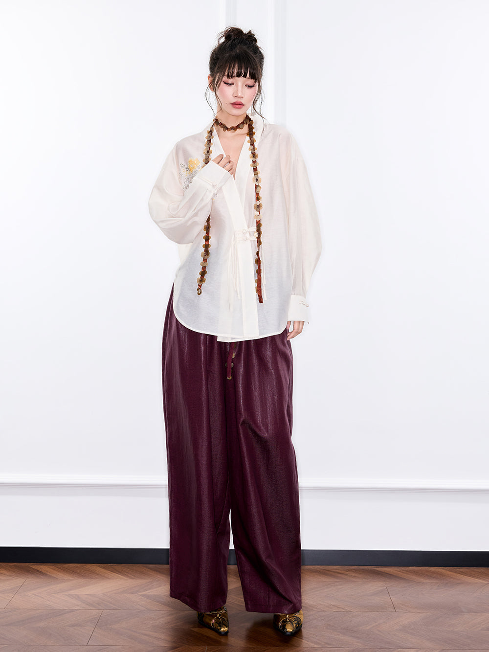 MUKZIN "Ode to the New Summer"Neo - Chinese Style Embroidered White Shirt