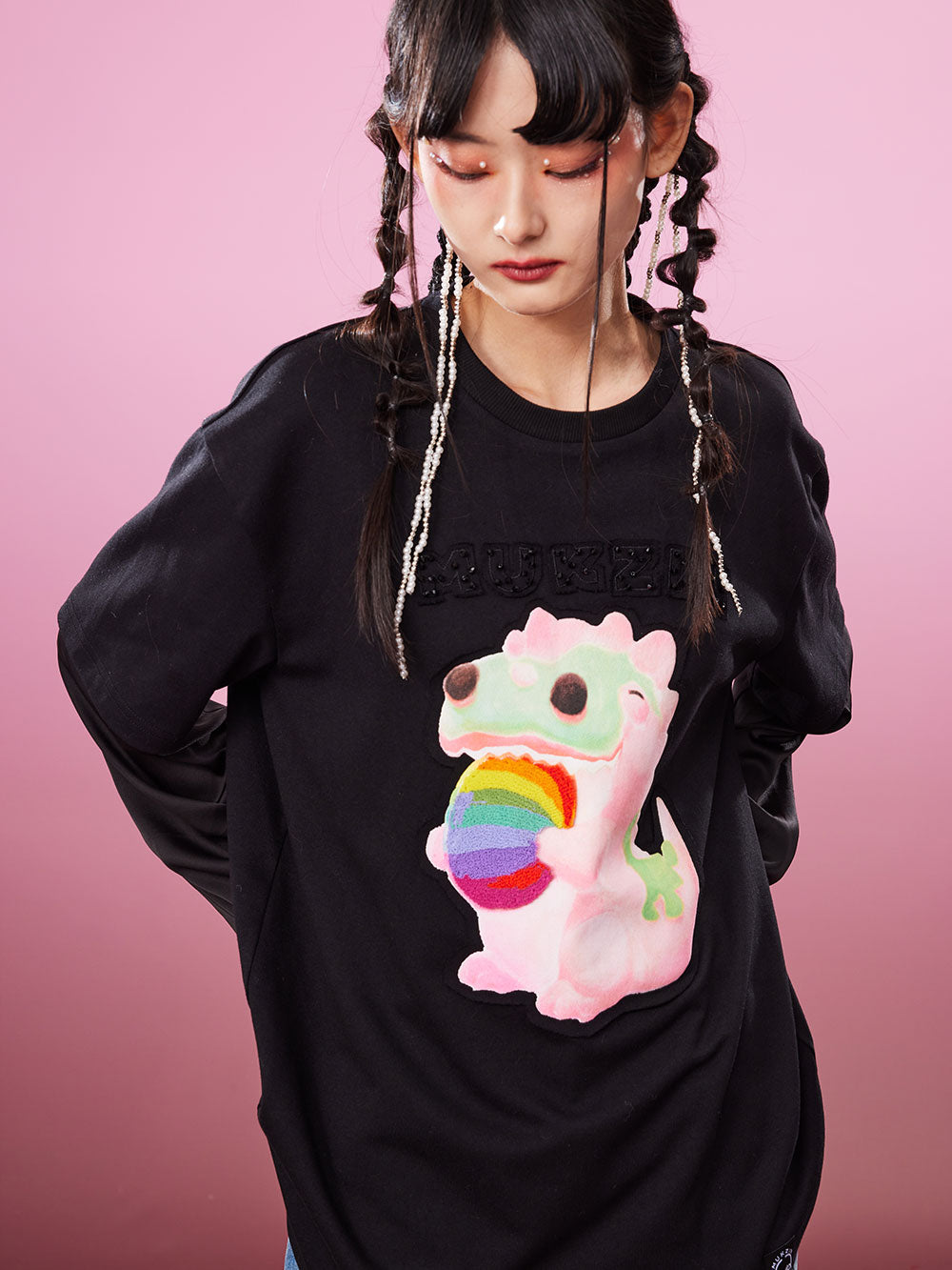 MUKZIN Fake Two-piece 2-color Embroidery School Style All-match T-shirts
