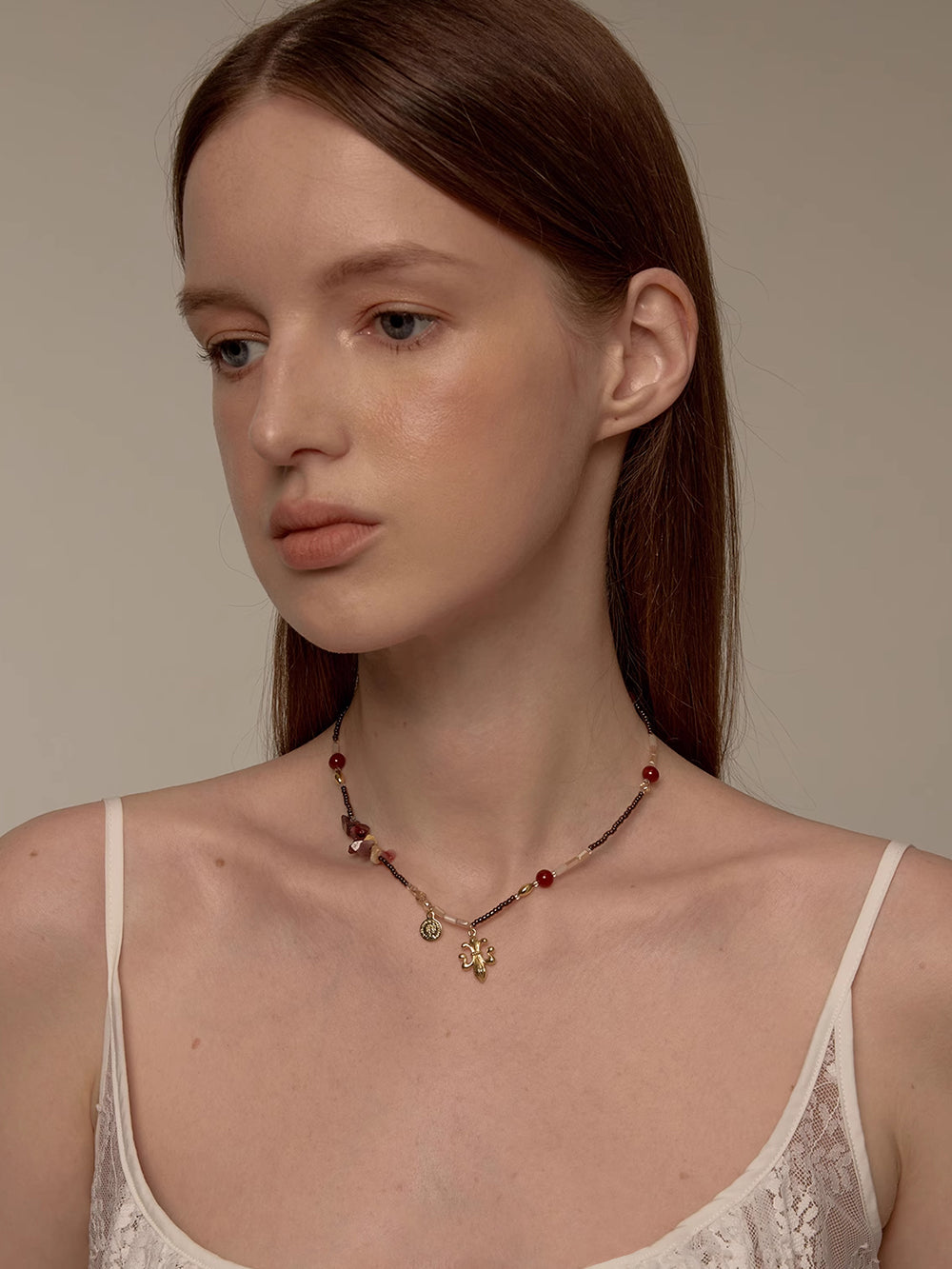 MUKTANK×SUN HUNTER Iris and Red Agate Necklace