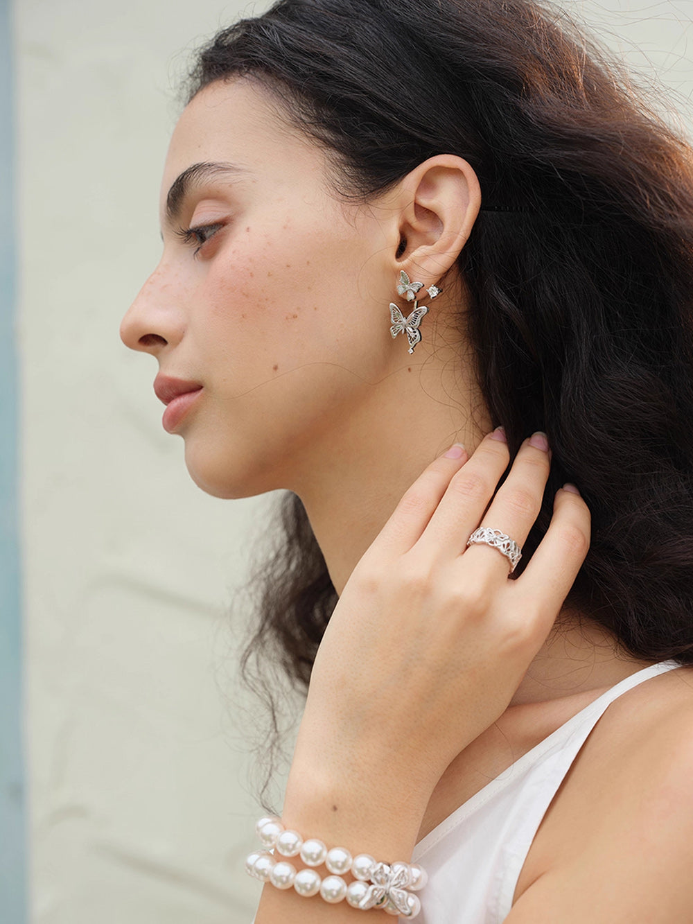 MUKTANK×SUN HUNTER “Emergence”Lace Butterfly Earrings with Upper and Lower Parts