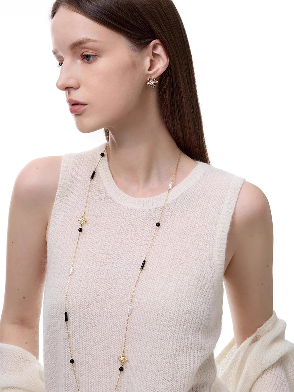 MUKTANK×SUN HUNTER Long Chain with Iris Design, Agate and Pearls