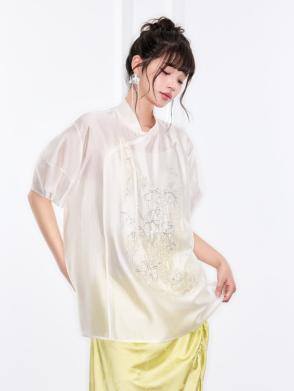 Mukzin "Ode To The New Summer"Short-Sleeved Shirt With New Chinese-Style Frog Buttons On The Placket