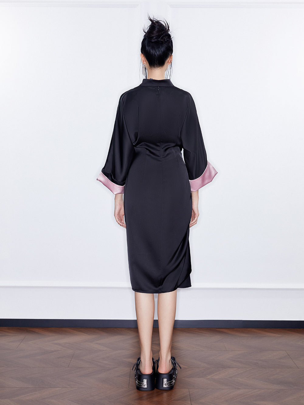 MUKZIN SpringPrelude"Wind in the Pines" New Chinese-style Satin Cheongsam Skirt with Waist Gathers