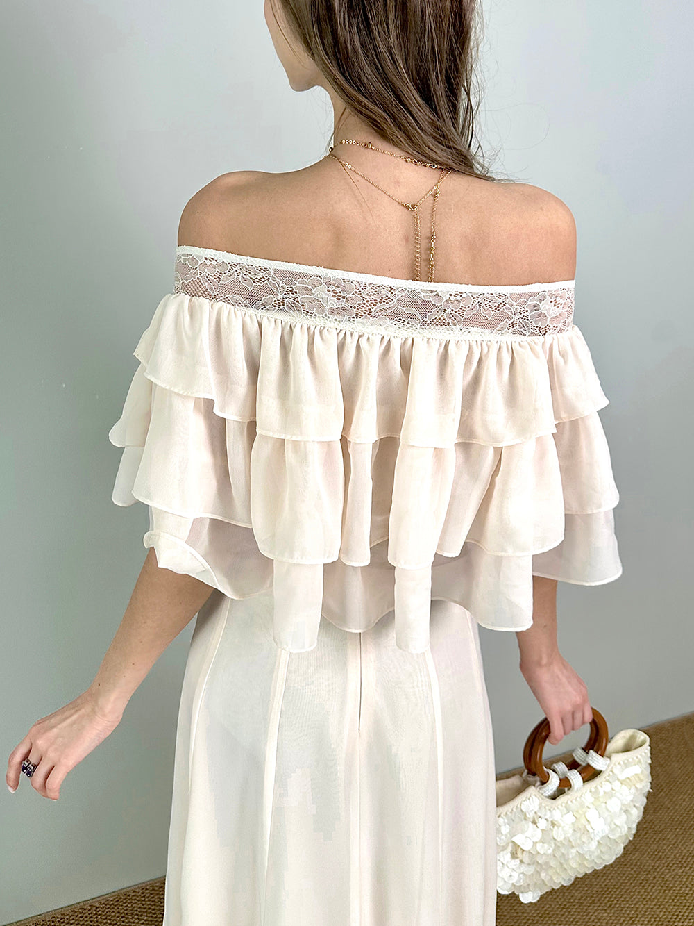 MUKTANK×Jqwention Ruffle Off Shoulder Slim Dress Two Piece Top