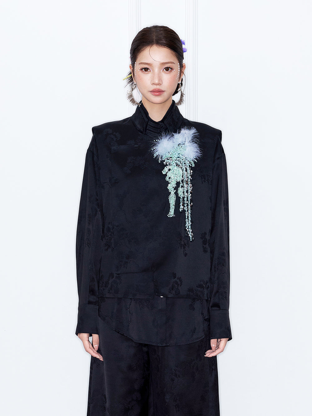 MUKZIN“Capsule Collection”Oriental Style Satin Shirt New Chinese Mandarin Collar Blouse