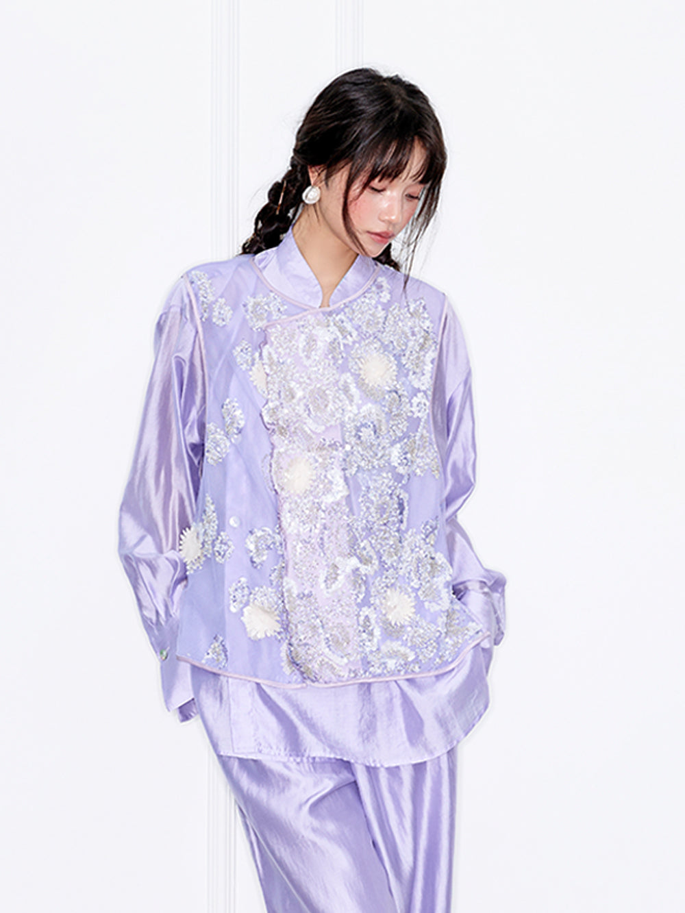 MUKZIN“Capsule Collection”Light Purple Tulle Sequin Floral Vest