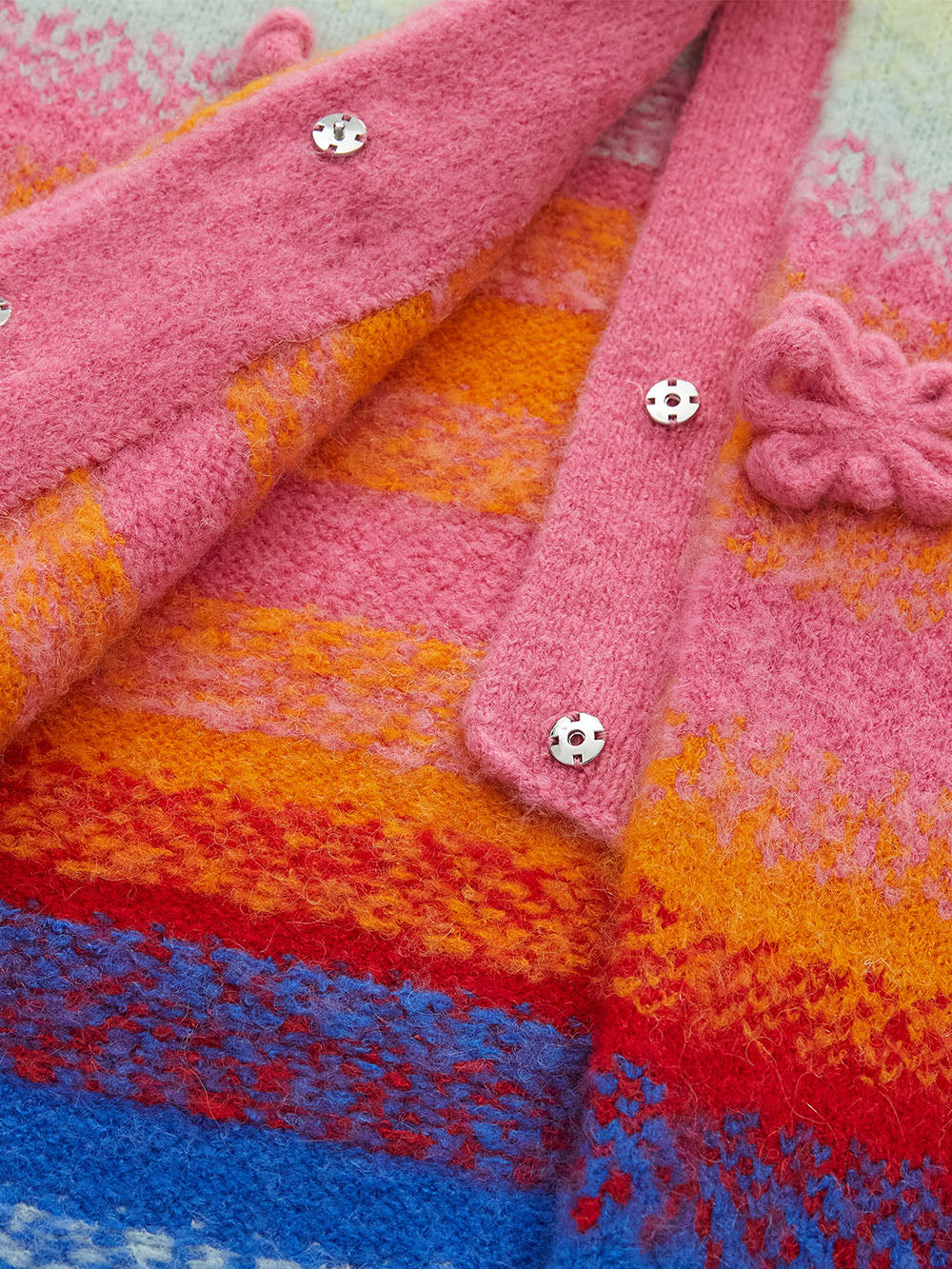 MUKZIN Spring Prelude"Flower Snake Brings Blessings" Rainbow Color-blocking Knitted Hooded Cardigan