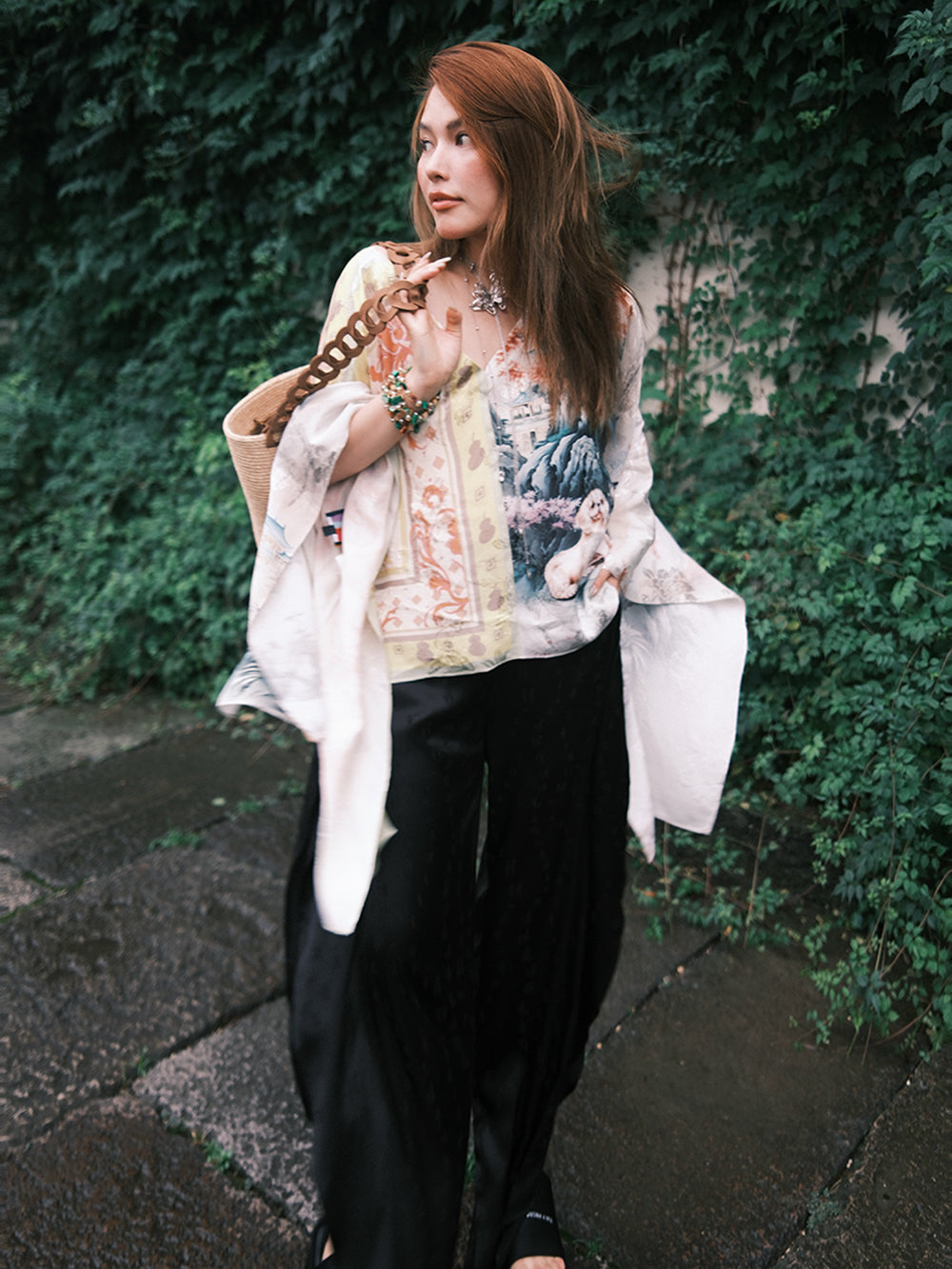 MUKZIN“Capsule Collection”Chinese - Style Artistic Printed Loose - Fit V - Neck Top