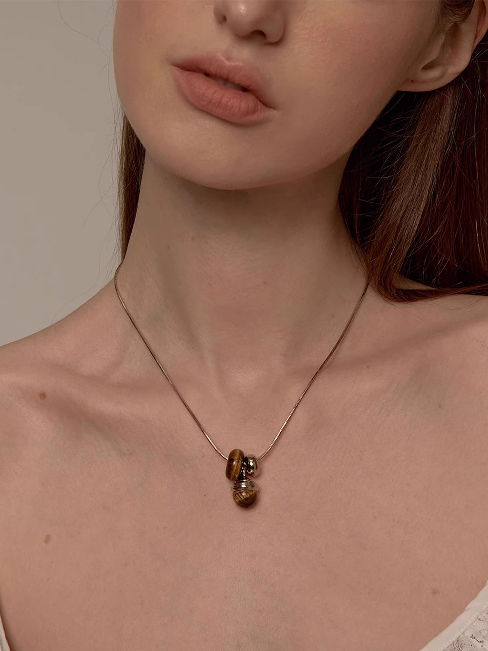MUKTANK×SUN HUNTER Tiger's Eye Acorn Necklace