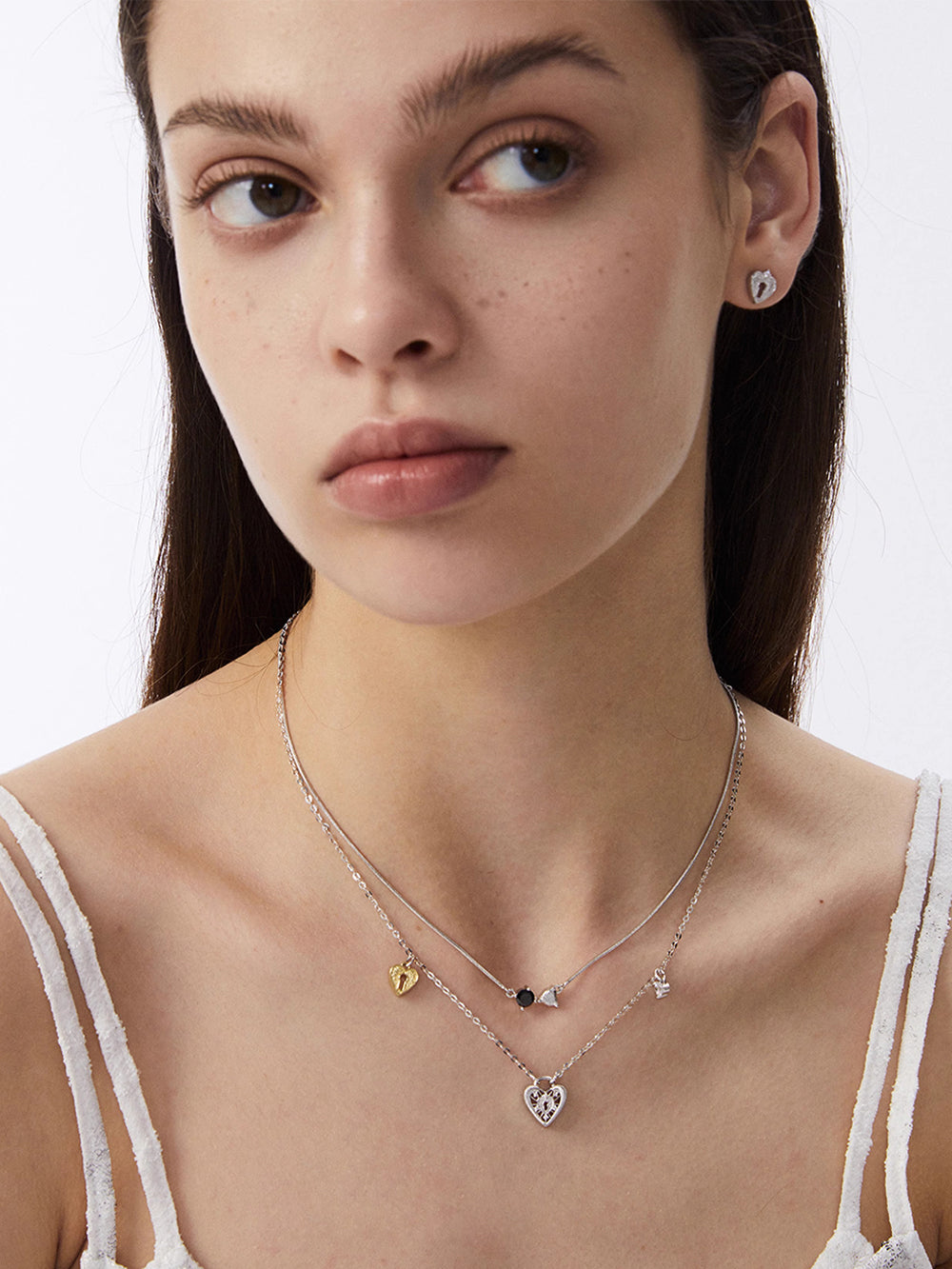 MUKTANK×SUN HUNTERTwo-tone lace heart lock necklace