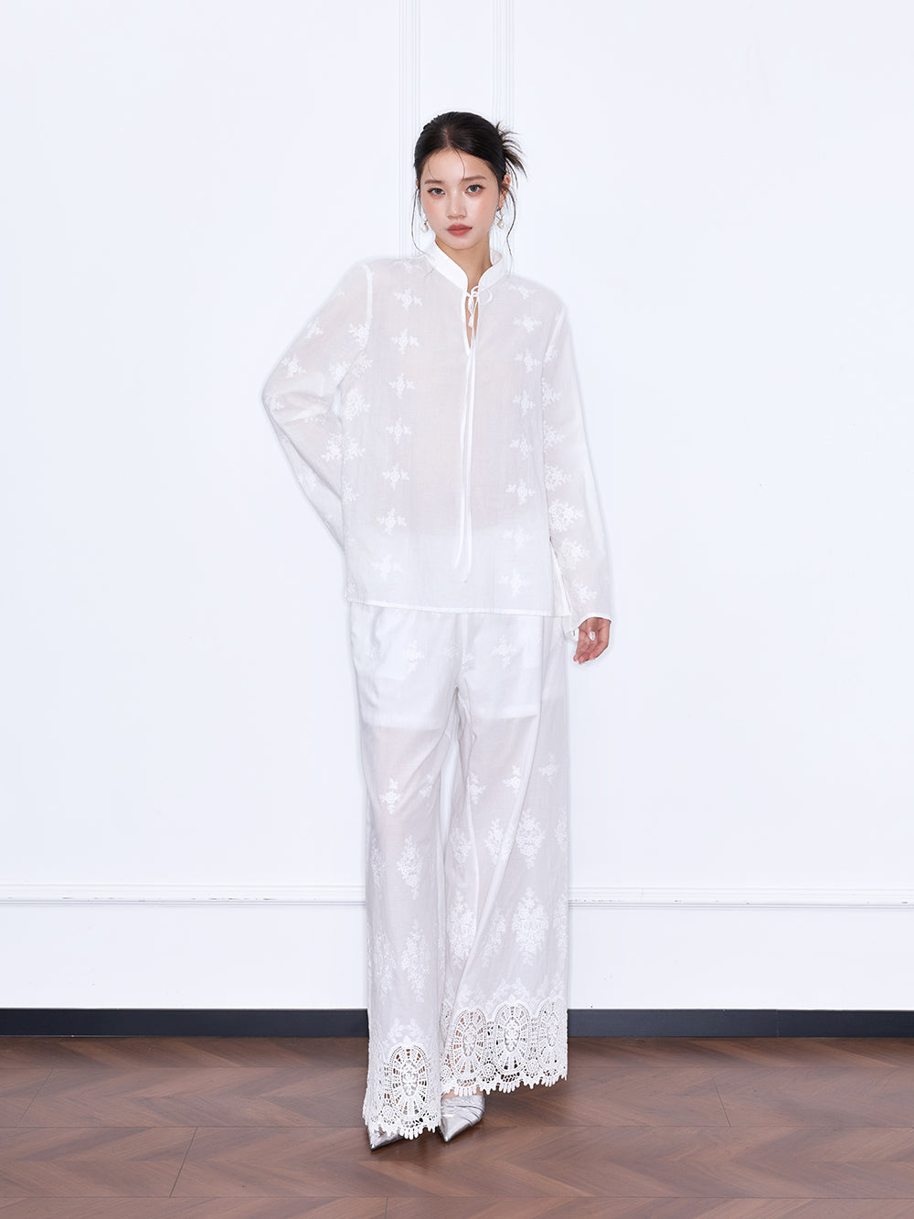 MUKZIN×Capsule Collection New Chinese-style embroidered loose lace shirt