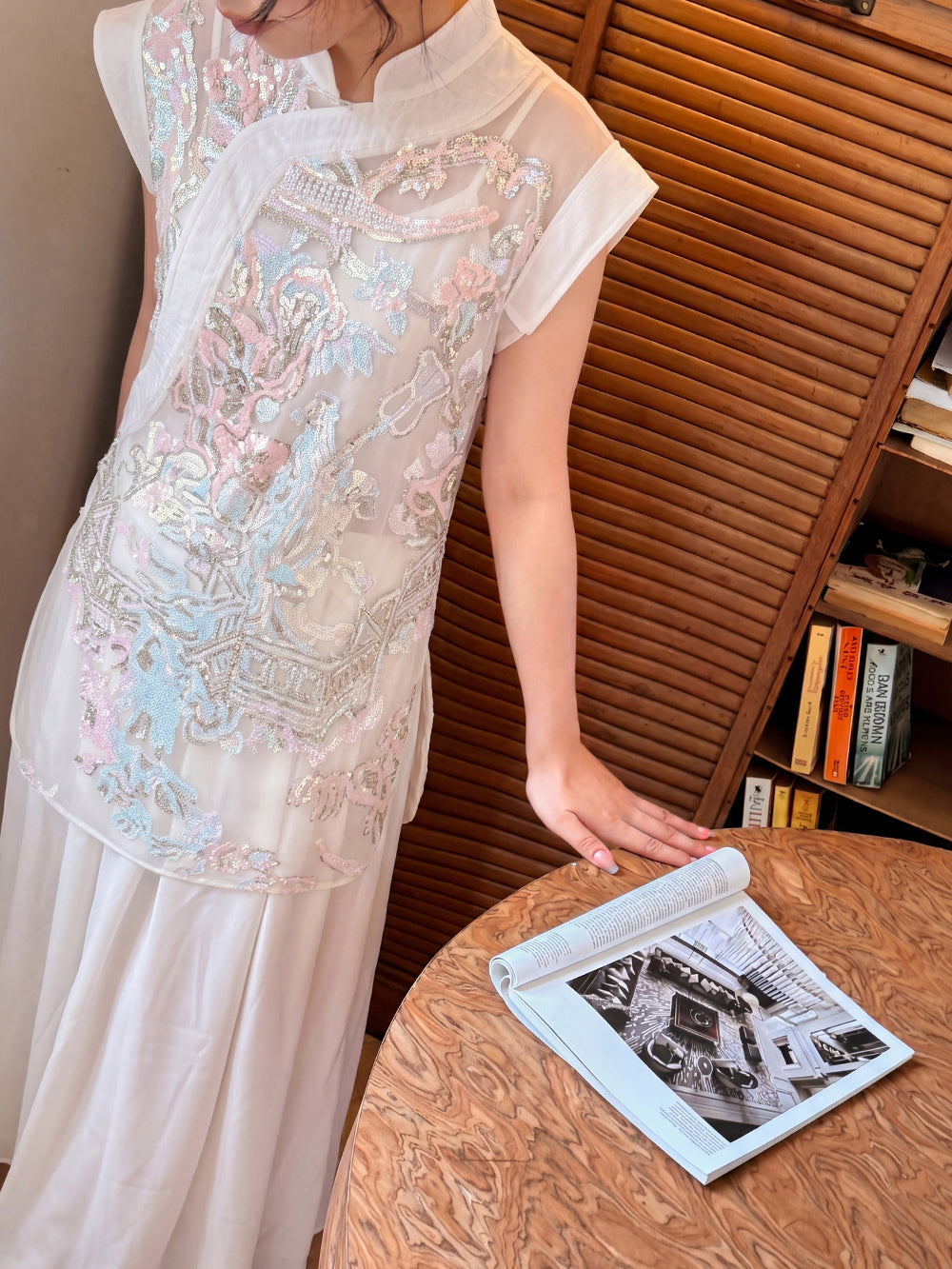 MUKZIN×Capsule Collection New Chinese-style embroidered white modified cheongsam dress