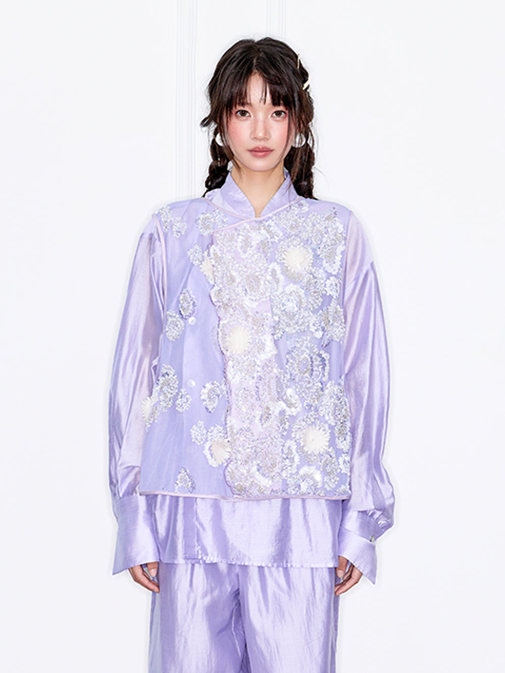 MUKZIN“Capsule Collection”Light Purple Tulle Sequin Floral Vest