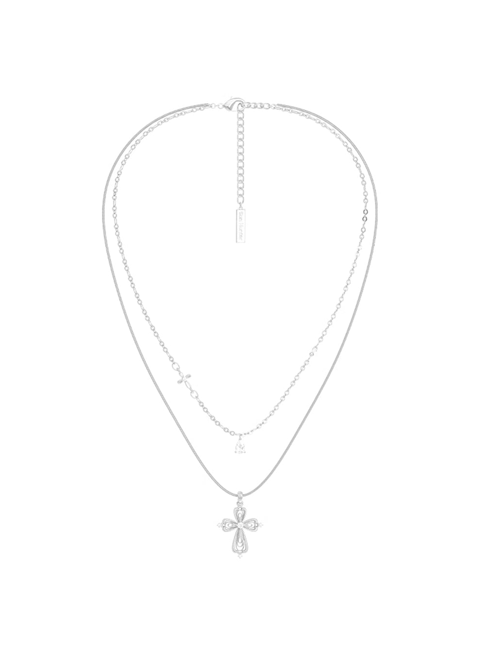 MUKTANK×SUN HUNTER Lace cross double-layer teardrop necklace