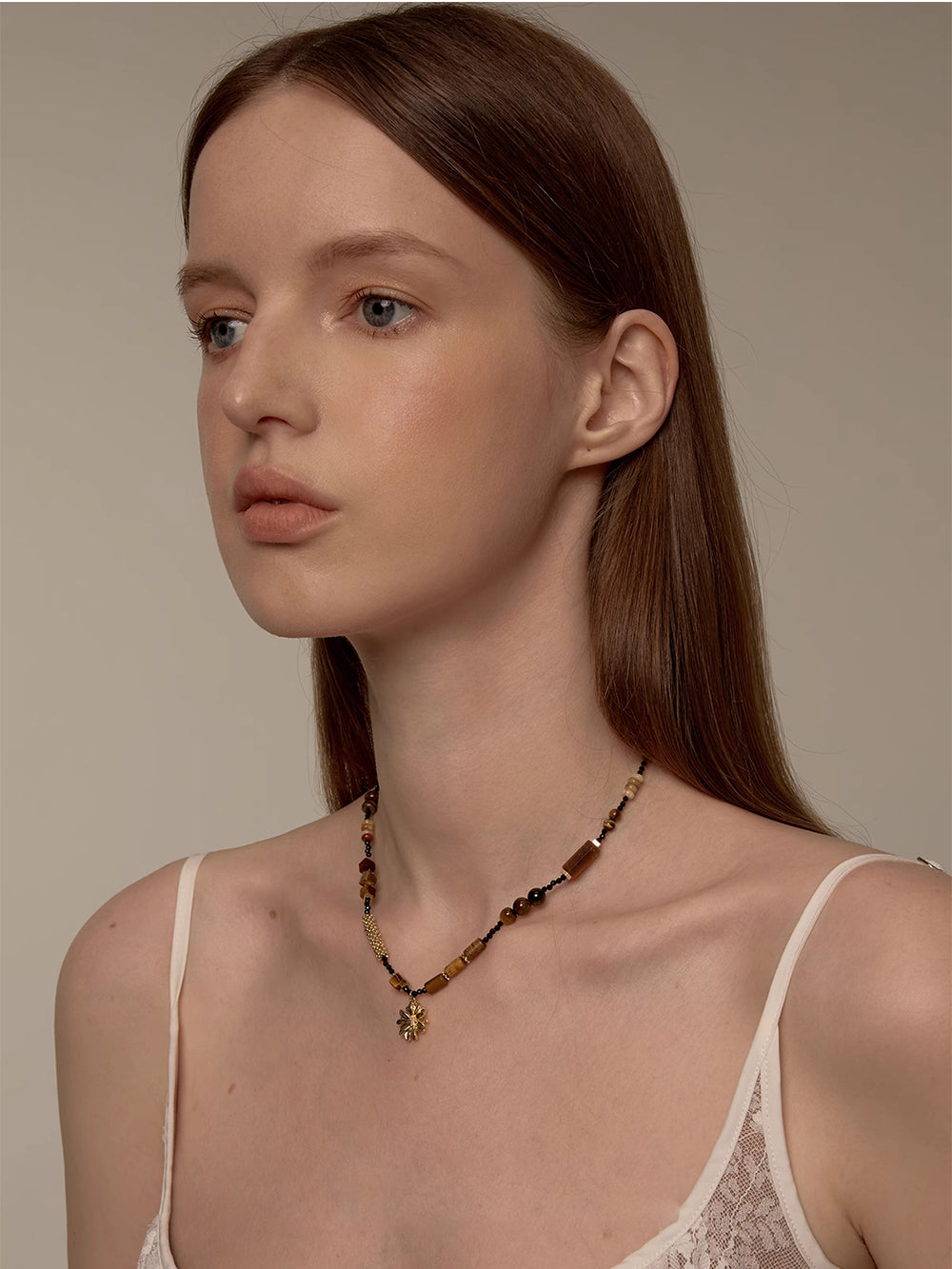 MUKTANK×SUN HUNTER Gerbera and Tiger's Eye Necklace