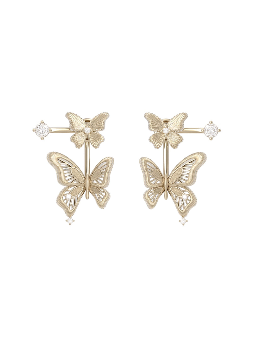 MUKTANK×SUN HUNTER “Emergence”Lace Butterfly Earrings with Upper and Lower Parts