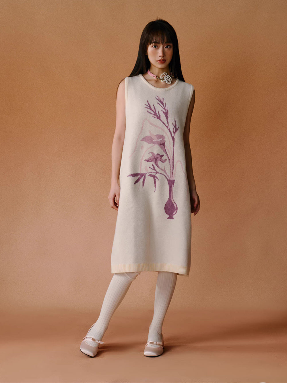 MUKTANK×LOUMUTAKU Sleeveless Dress With a Vase Pattern