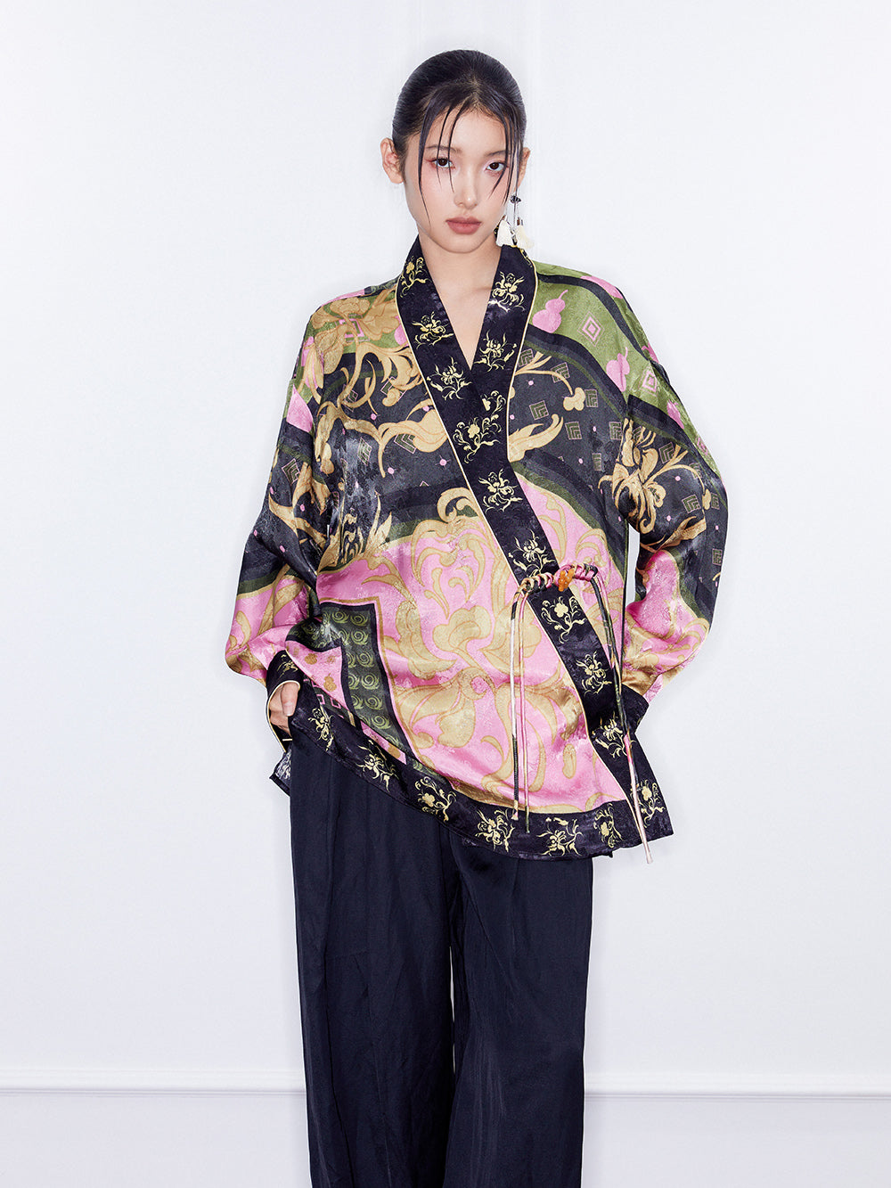 MUKZIN Spring Prelude"Fu Su" Chinese-style Retro Loose Cross-collar Printed Shirt