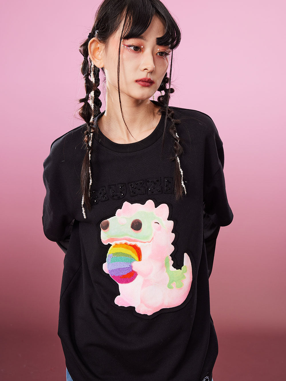 MUKZIN Fake Two-piece 2-color Embroidery School Style All-match T-shirts