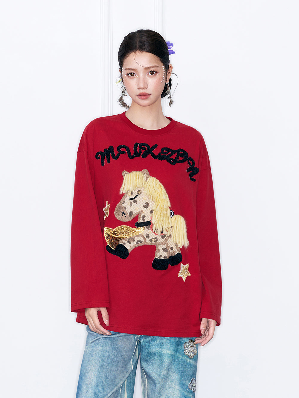 MUKZIN“Capsule Collection”Cute Cartoon Pony Embroidered Long-Sleeve T-Shirt