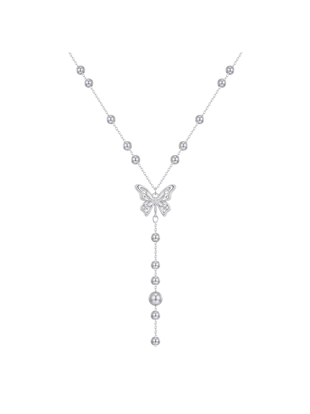 MUKTANK×SUN HUNTER “Emergence”Baby's - Breath Lace Butterfly Y - shaped Necklace