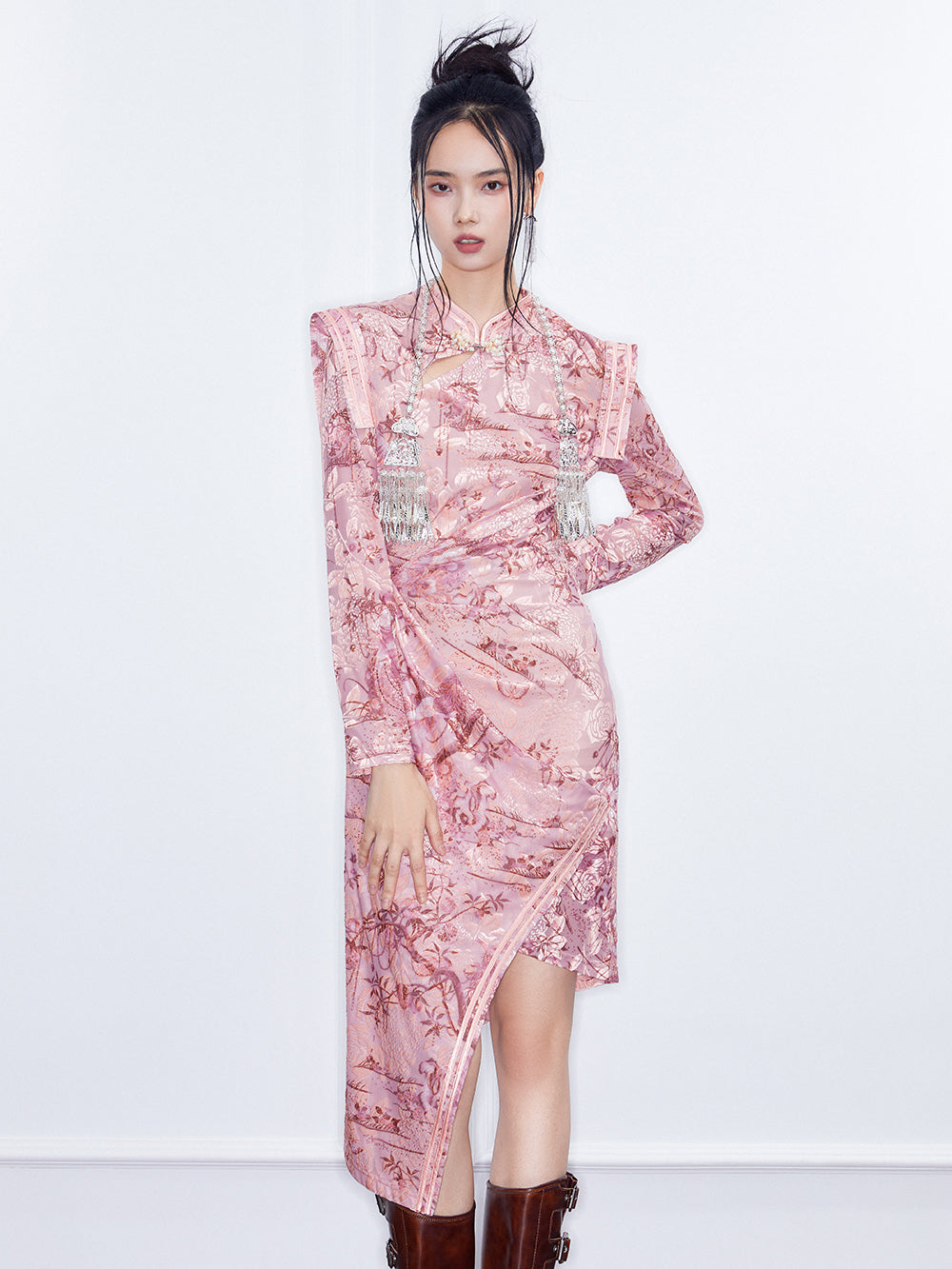 MUKZIN Spring Prelude"Fang Hua" Neo Chinese Style Velvet Burned-out Cheongsam
