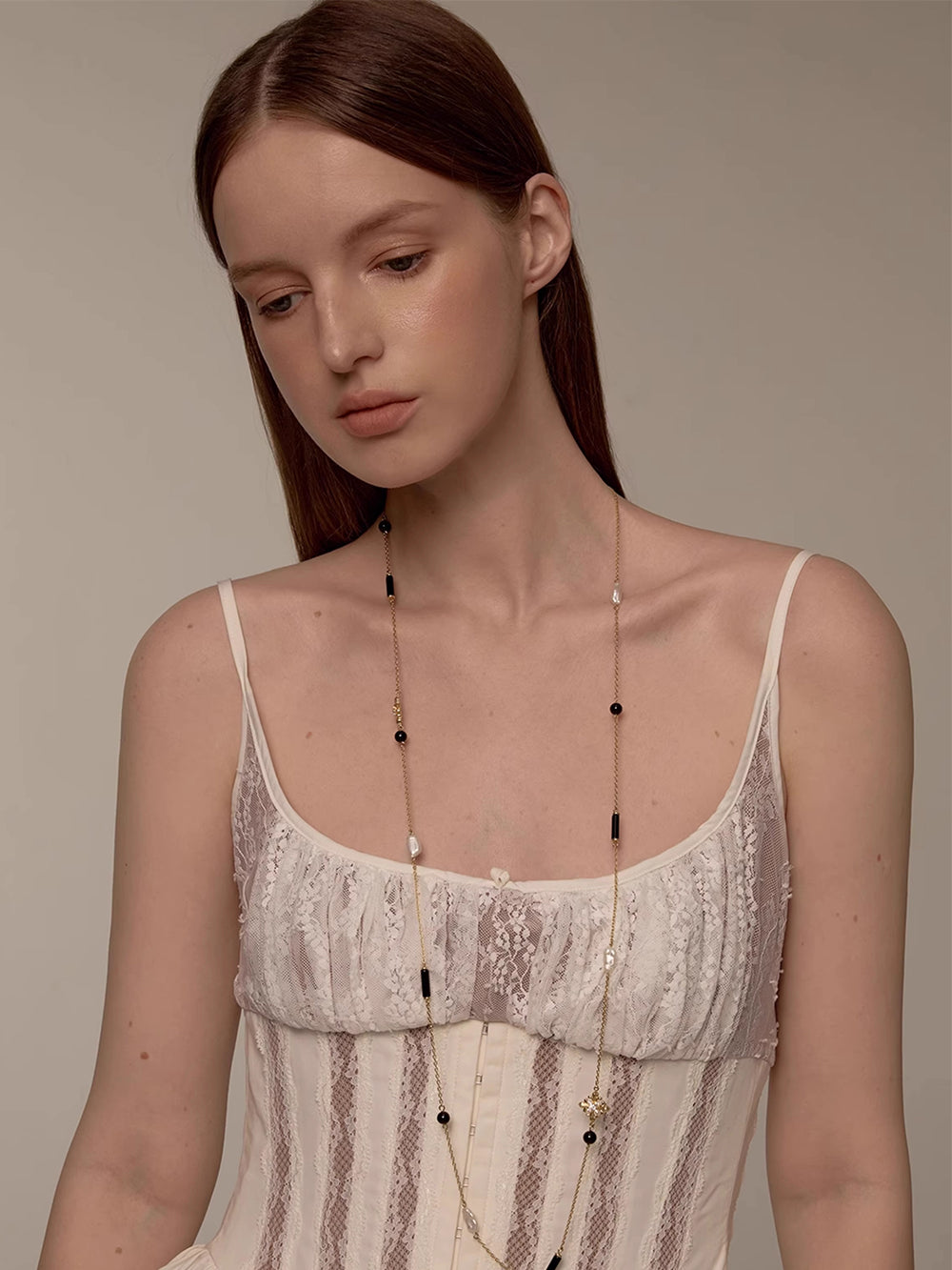 MUKTANK×SUN HUNTER Long Chain with Iris Design, Agate and Pearls