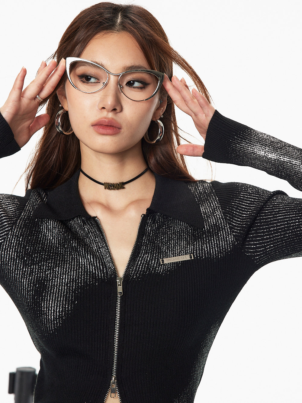 MUKTANK×WESAME Silver Pressed Black Cardigan