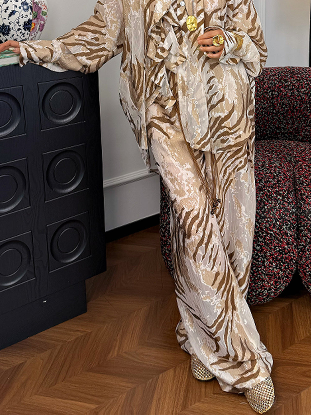 MUKZIN“Capsule Collection”Tiger print casual wide-leg pants