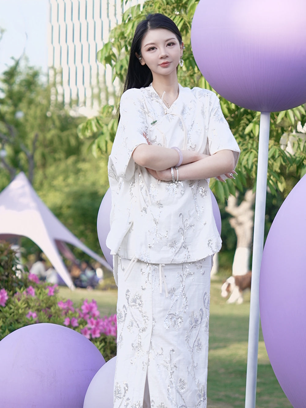 MUKZIN "Ode to the New Summer" Handmade Sequin Chinese-style Midi Skirt