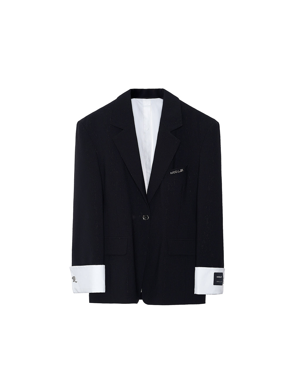 MUKTANK×MODULER Back Slit Patchwork Faux Two-Piece Turn-Down Sleeve Blazer