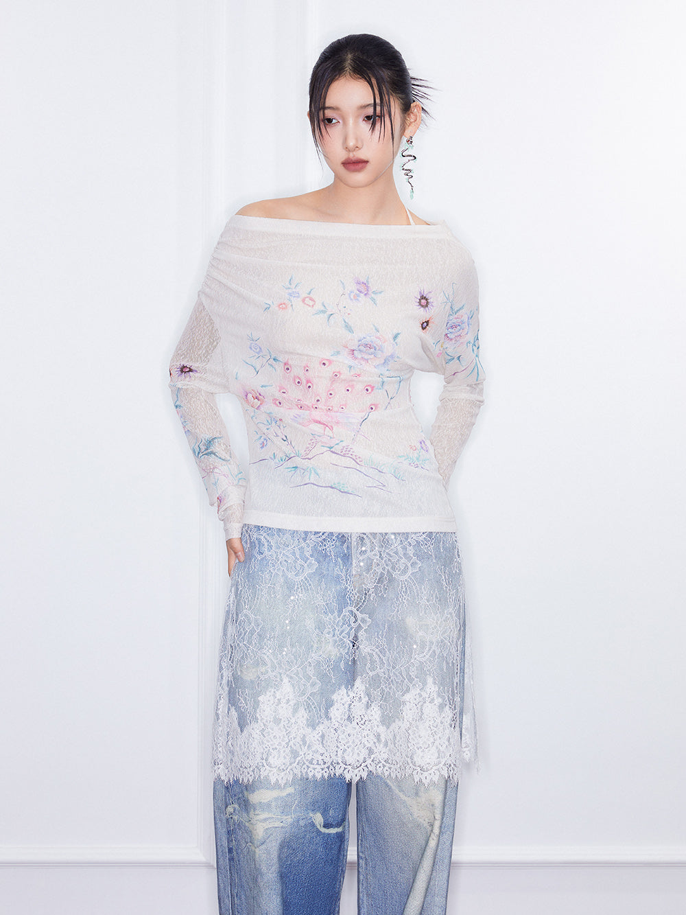 MUKZIN SpringPrelude“A Dream in the Curtain”Lace Patchwork Wide-leg Jeans
