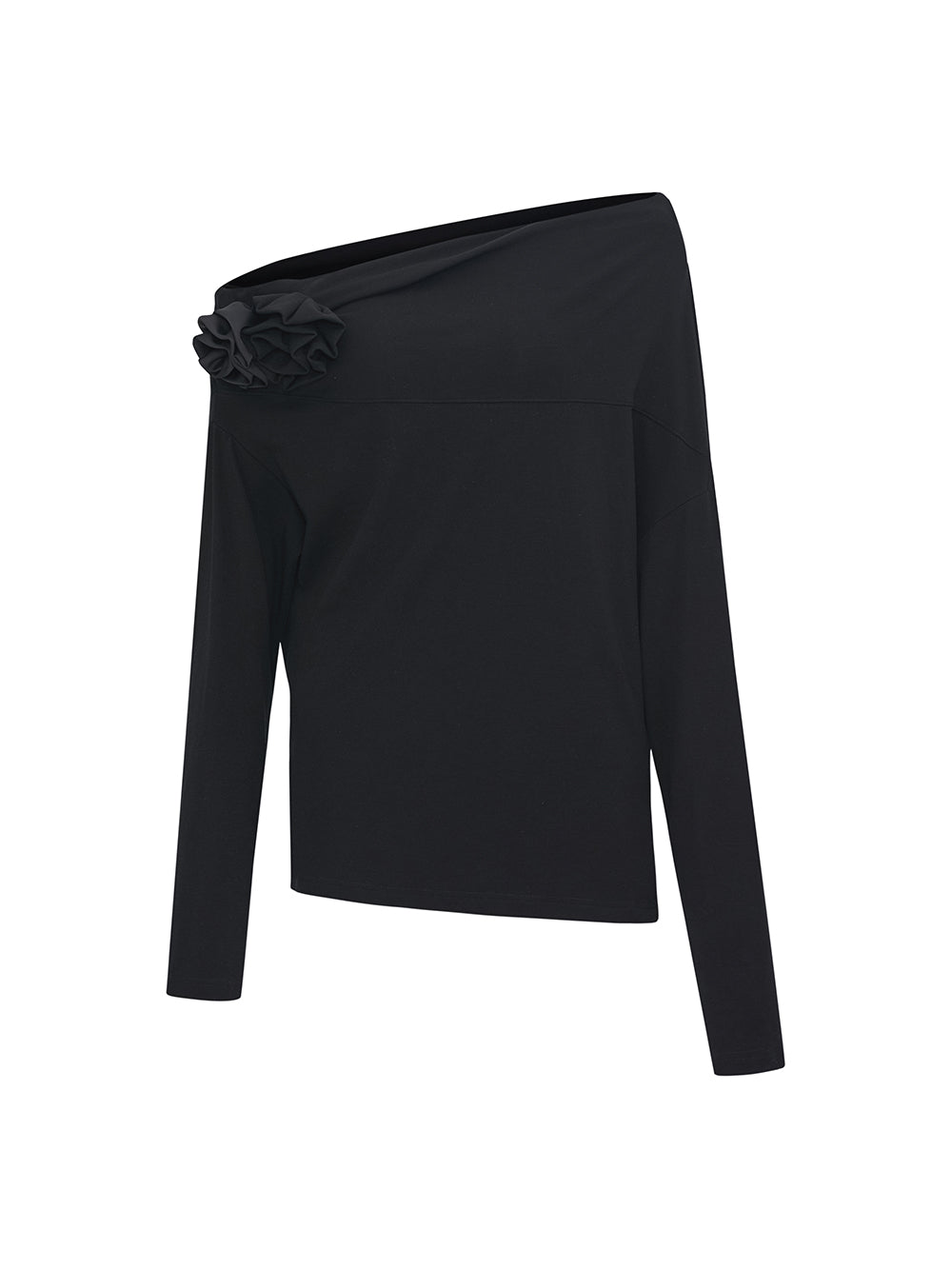 MUKZIN“Realm of Ethereal Mist”Off-the-shoulder loose long-sleeved shirt with three-dimensional flowers