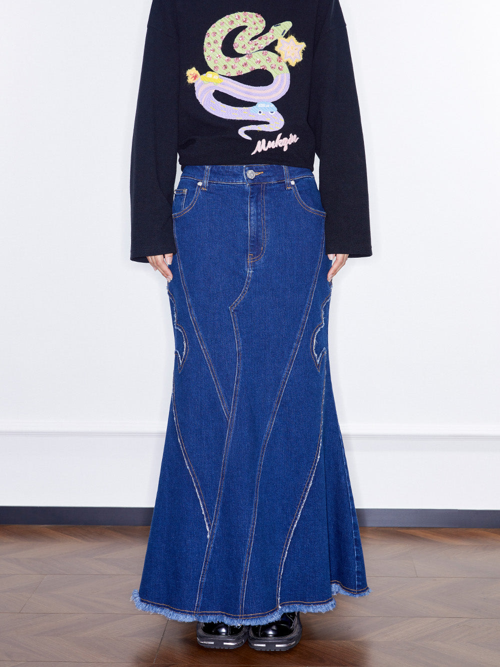 MUKZIN Linglong "Fengqi" Washed Denim Skirt