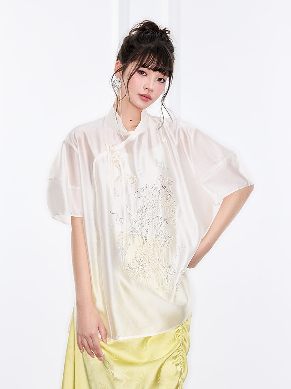 Mukzin "Ode To The New Summer"Short-Sleeved Shirt With New Chinese-Style Frog Buttons On The Placket