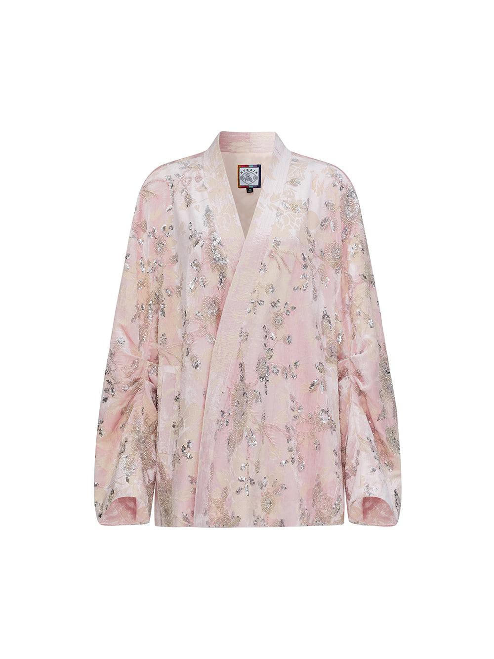 MUKZIN“Realm of Ethereal Mist”Pink Floral Jacquard Loose Cardigan