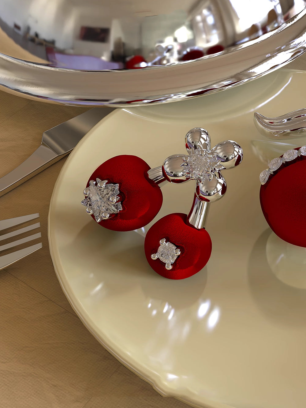MUKTANK×SUN HUNTER Velvet Cherry Earrings