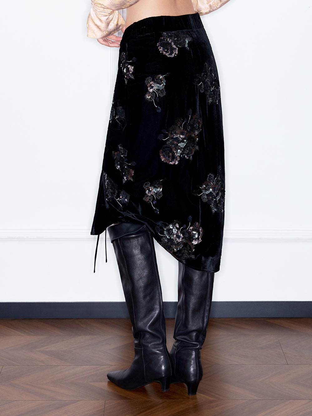 MUKZIN“Capsule Collection”New Chinese Style Heavy Sequin Embroidery Velvet Midi Skirt