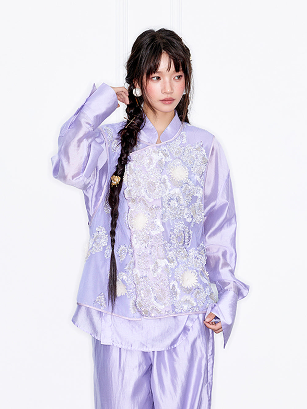 MUKZIN“Capsule Collection”Light Purple Tulle Sequin Floral Vest